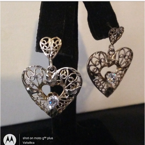 VINTAGE Sterling Silver Filigree Heart White Stone - Picture 3 of 8